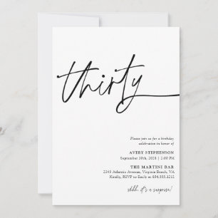 Modern Script Thirtieth Birthday Party Invitation