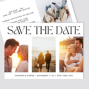 MODERN script Three Multi Photo wedding Save The Date