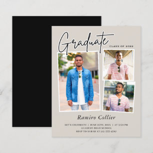 Modern Script Three Photo Graduation Invitation