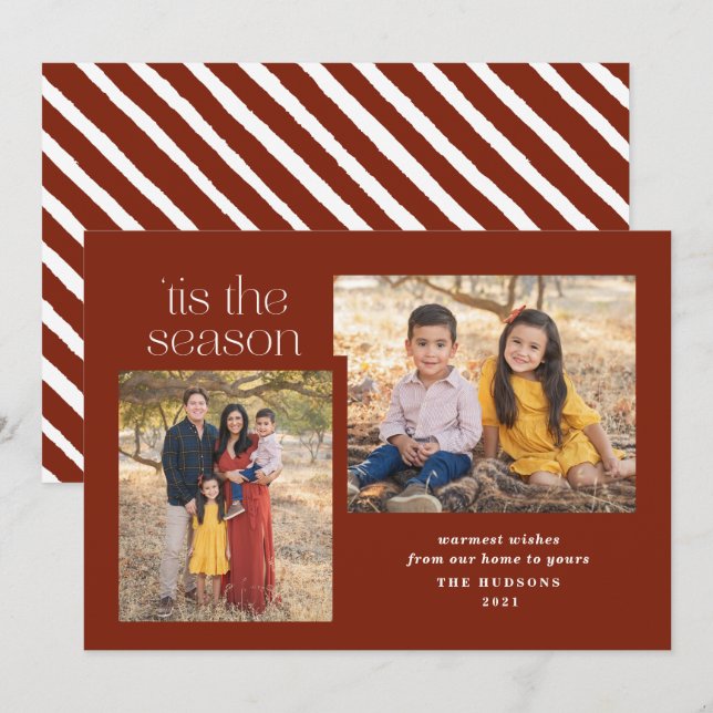 Modern Script Tis The Season Calligraphy Photo Hol Holiday Card (Front/Back)