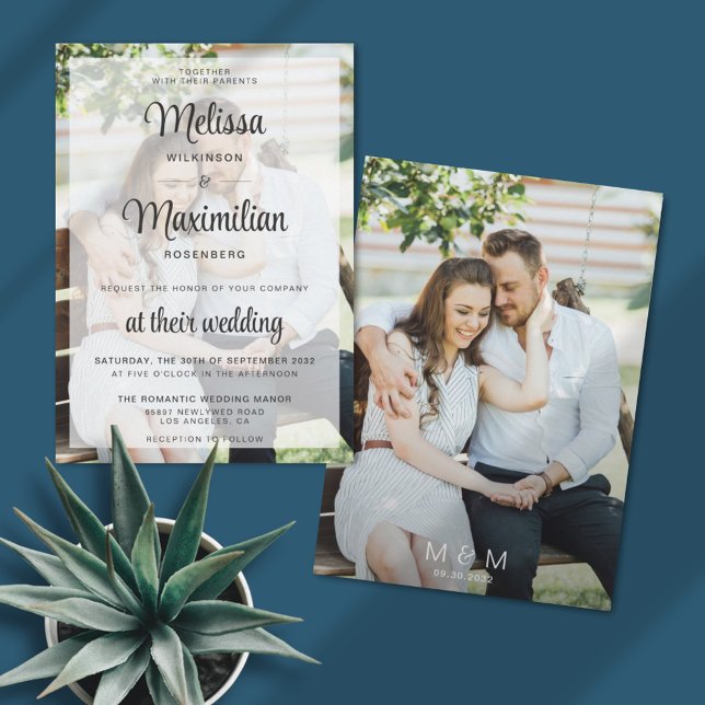 Modern script transparent photo simple wedding invitation (Creator Uploaded)