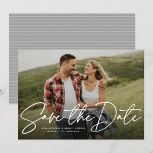 Modern script trendy save the date photo card