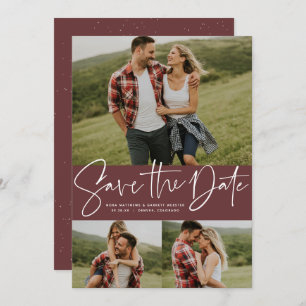 Modern script trendy three photo save the date