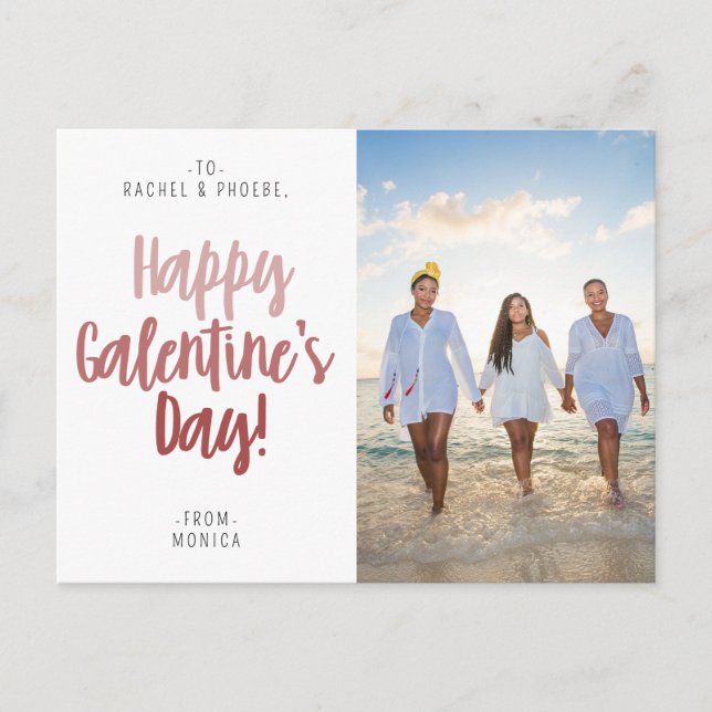 Modern Script Tricolor Happy Galentine's Day Photo Postcard (Front)