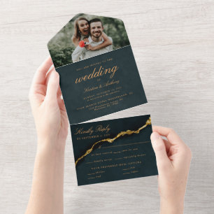 Modern Script Turquoise Agate Wedding All in One All In One Invitation
