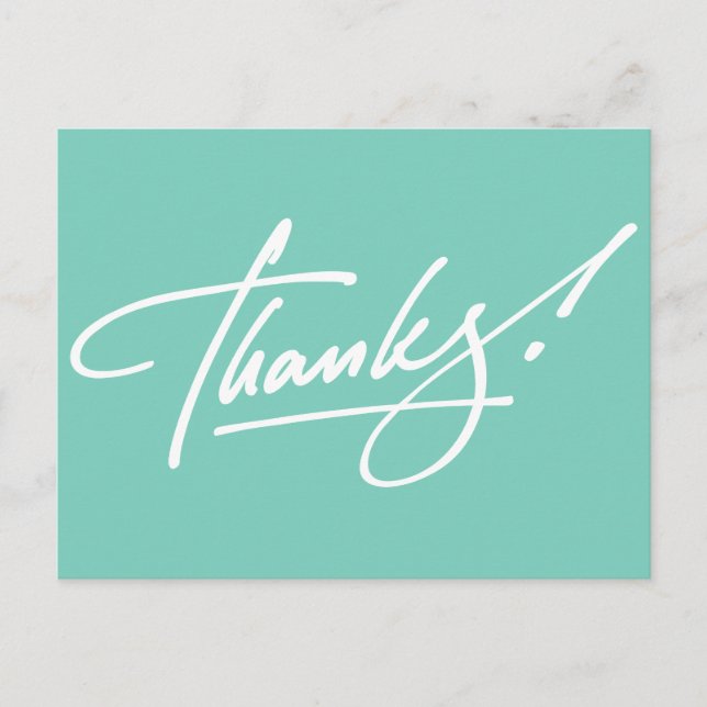 Modern Script Turquoise Thank You Card (Front)