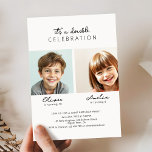 Modern Script Two Photo Joint Birthday Party Invitation<br><div class="desc">Celebrate Twice the Joy with This Elegant Custom Invitation! This modern, minimalist birthday invitation features a clean white background and sophisticated script typography, perfect for honouring two special people at once. The bold "It's a Double CELEBRATION" header sets the tone, while personalised handwritten-style names add a heartfelt touch. With space...</div>