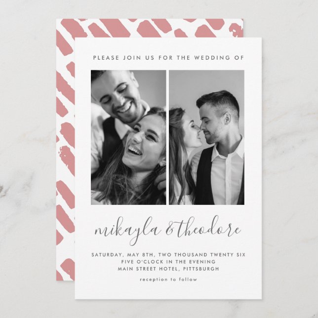 Modern Script Two Photo Wedding Invitation (Front/Back)