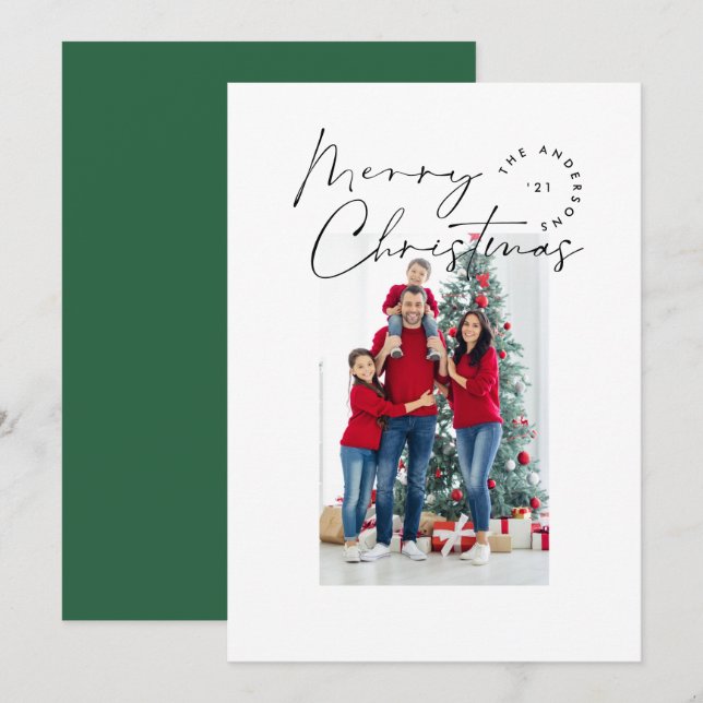 Modern script typography 1 photo Christmas Holiday Card (Front/Back)