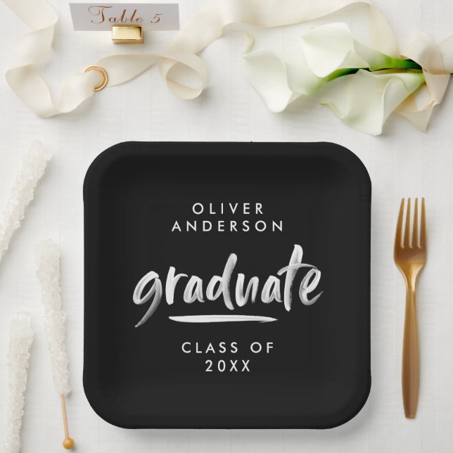 Modern script typography black graduation paper plate (Wedding)