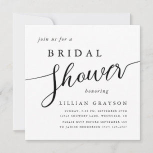 Modern Script Typography Black White Bridal Shower Invitation