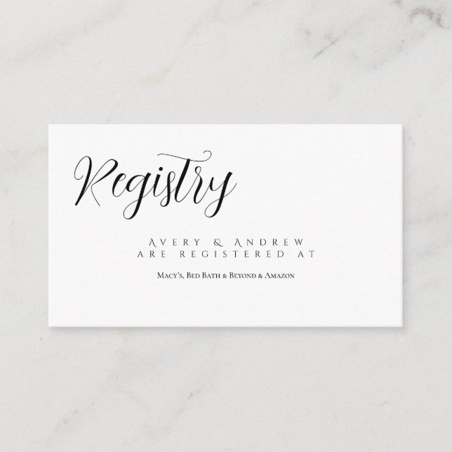Modern Script Typography Bridal Registry Enclosure Card (Front)