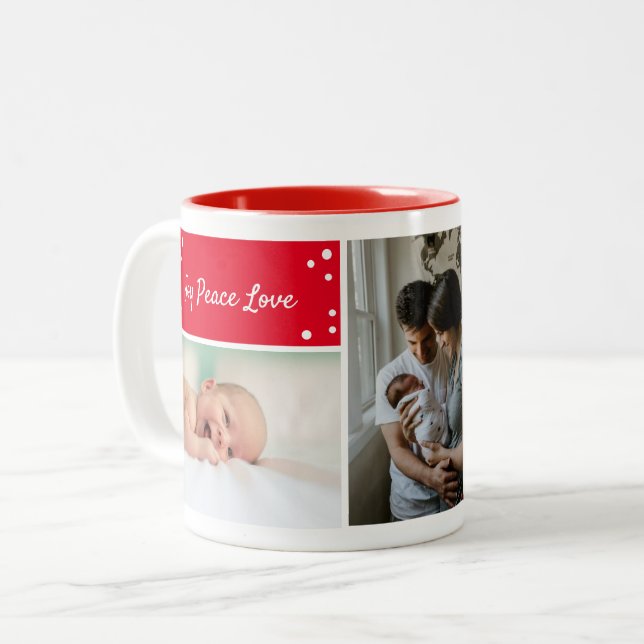 Modern Script Typography Christmas Red Photo Two-Tone Coffee Mug (Front Left)