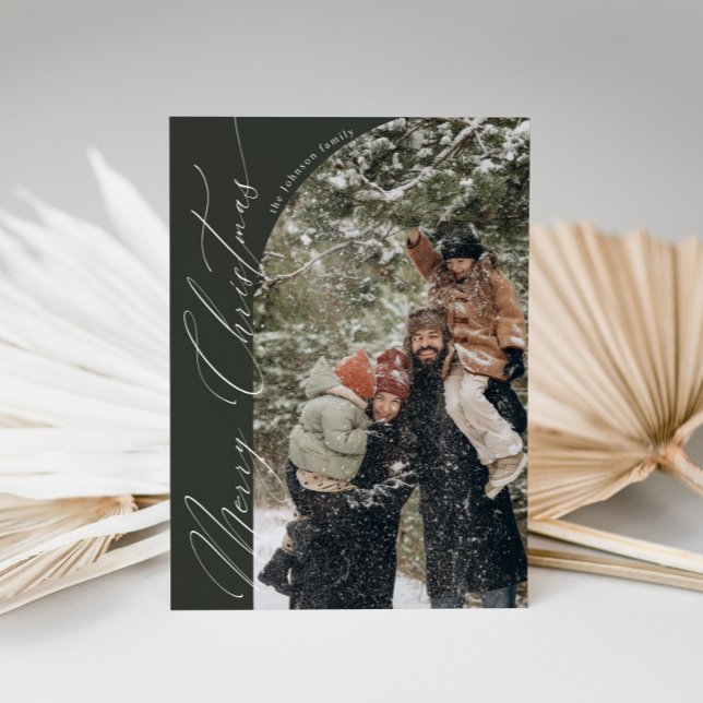 Modern Script Typography Half Arch Photo Christmas Holiday Card (Creator Uploaded)