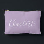 Modern Script Typography Name Simple Orchid Purple Accessory Pouch<br><div class="desc">This elegant accessory pouch features a modern script typography name in soft lilac purple with a delicate floral accent. Perfect for organising makeup, travel essentials, or as a chic addition to your bag collection, it combines simplicity with a unique touch of sophistication. Ideal for those who love minimalist style with...</div>