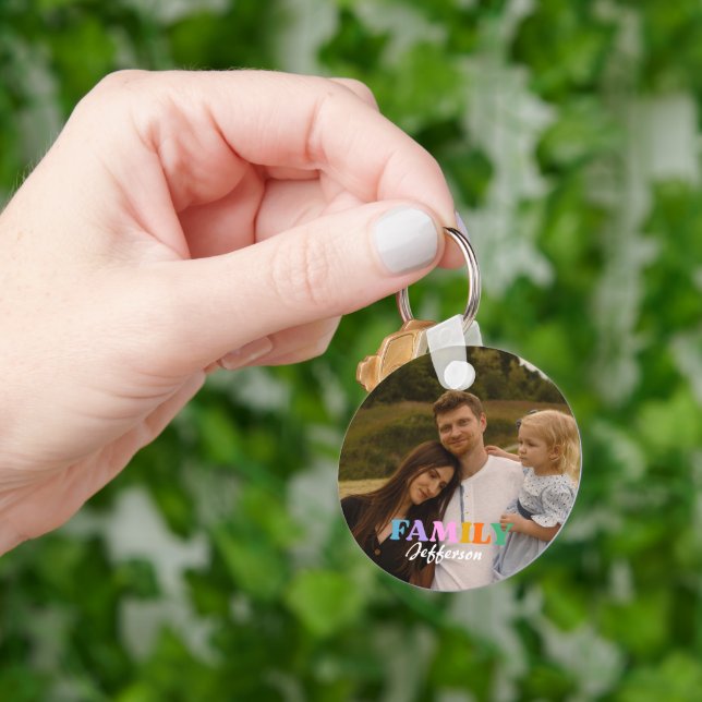 Modern script typography photo minimalist family key ring (Hand)
