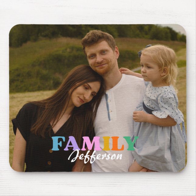 Modern script typography photo minimalist family mouse mat (Front)