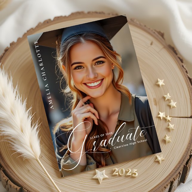 Modern Script Typography Photo Overlay Graduation Announcement (Creator Uploaded)