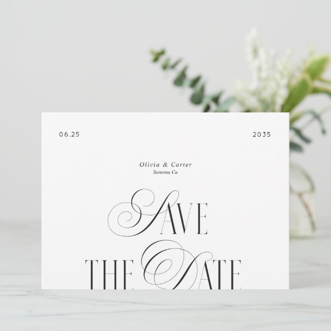 Modern Script Typography Photo  Save The Date (Standing Front)
