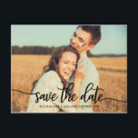 Modern Script Typography Photo Save the Date Announcement Postcard<br><div class="desc">Impress your guests with this elegant Save the Date announcement card,  featuring a playful hand-lettered script overlay. Personalize the save the date cards with your wedding details and favorite engagement photo. For more advanced customization of this design,  simply select the "Customize Further" button.</div>