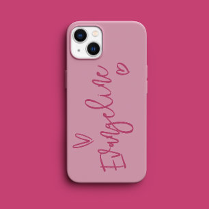 Modern script typography pink girly heart elegant Case-Mate iPhone 14 pro case