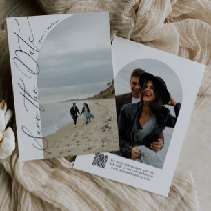 Modern Script Typography   QR Code Half Arch Photo Save The Date