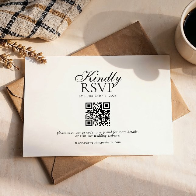 Modern Script Typography Qr Code Wedding RSVP Card (Creator Uploaded)