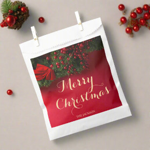Modern Script Typography Red Merry Christmas Favour Bags