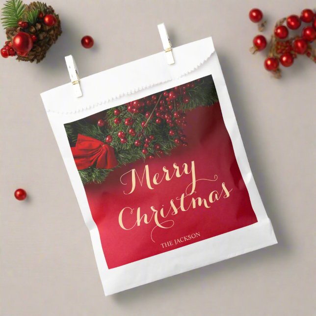 Modern Script Typography Red Merry Christmas   Favour Bags (Creator Uploaded)