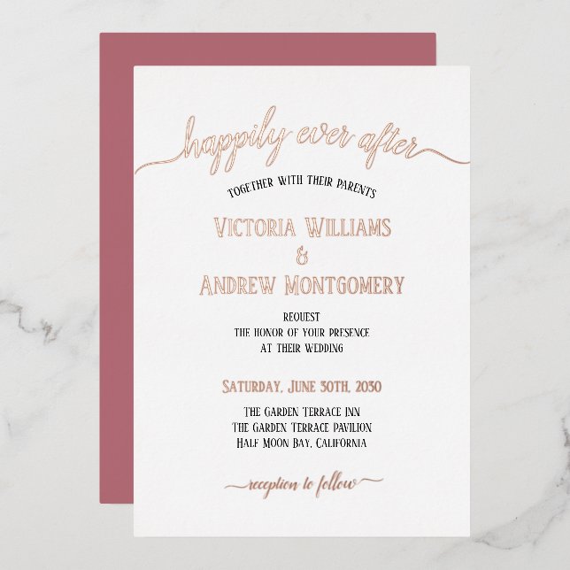Modern Script Typography Rose Gold Wedding (Front/Back)