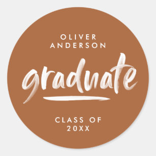 Modern script typography terracotta graduation classic round sticker