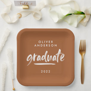Modern script typography terracotta graduation paper plate