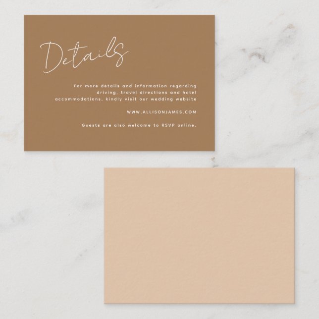 Modern Script Typography Terracotta Wedding Detail Enclosure Card (Front/Back)