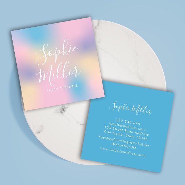 Modern Script Unicorn Gradient Mix 3 Square Business Card (Creator Uploaded)