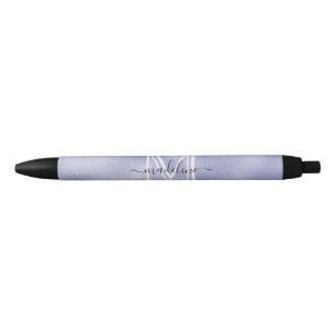 Modern Script Very Peri Purple Foil Monogram Black Ink Pen