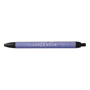 Modern Script Very Peri Purple Foil Monogram Black Ink Pen