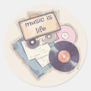 Modern Script Vintage Music Sticker music is life