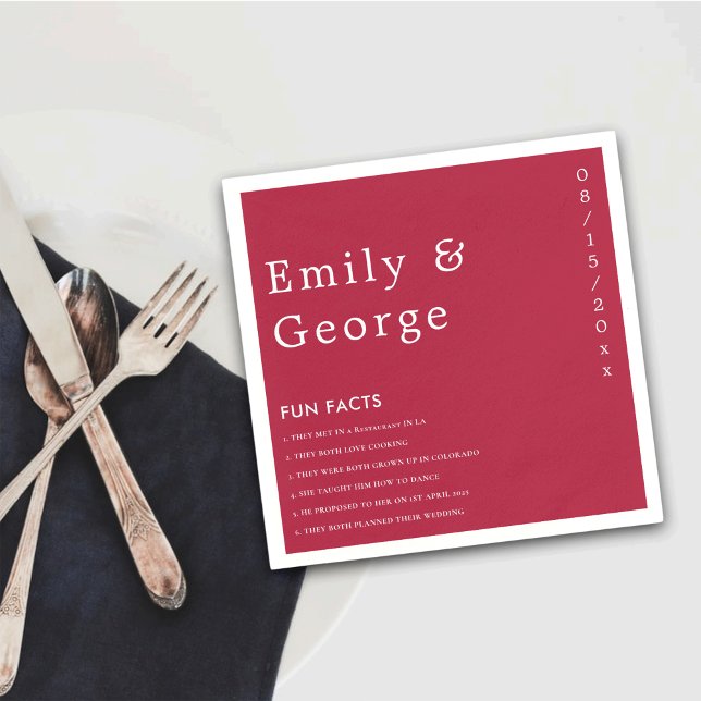 Modern Script Viva Magenta Fun Facts Wedding Napkin (Creator Uploaded)