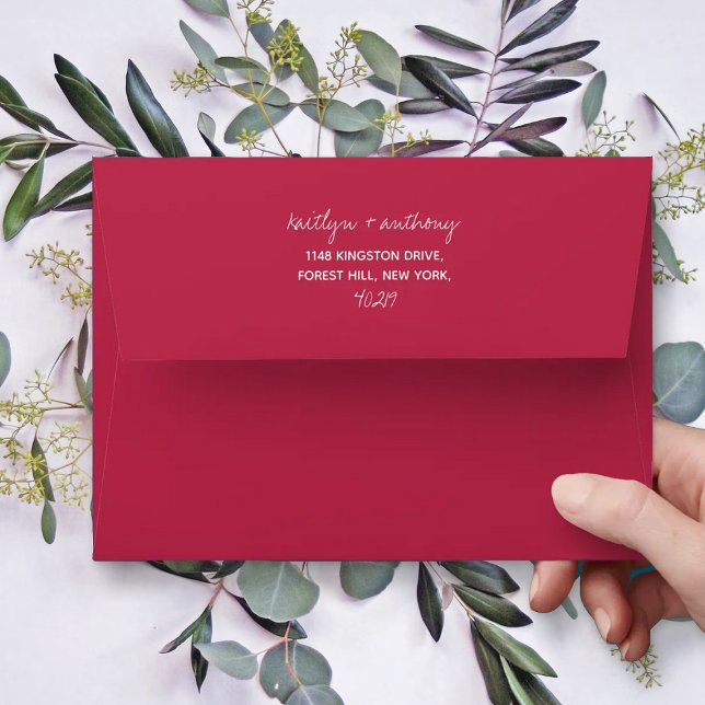 Modern Script Viva Magenta Minimalistic Wedding Envelope (Creator Uploaded)
