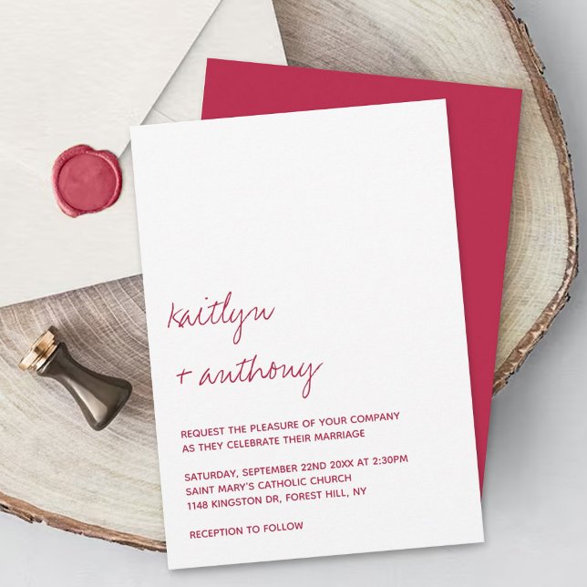 Modern Script Viva Magenta Minimalistic Wedding Invitation (Creator Uploaded)