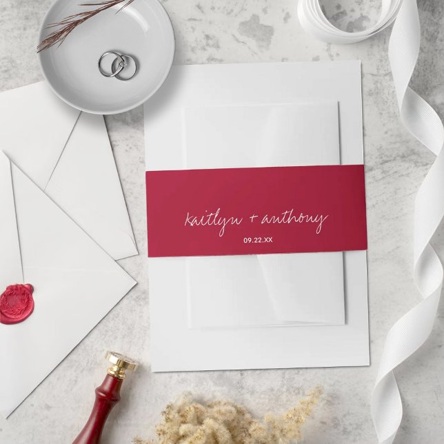 Modern Script Viva Magenta Minimalistic Wedding Invitation Belly Band (Creator Uploaded)