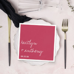 Modern Script Viva Magenta Minimalistic Wedding Napkin