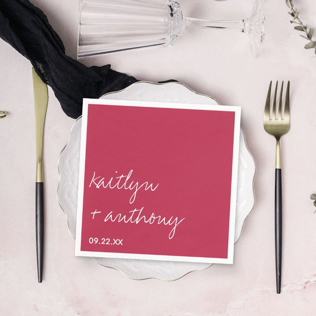 Modern Script Viva Magenta Minimalistic Wedding Napkin (Creator Uploaded)