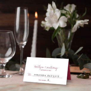 Modern Script Viva Magenta Minimalistic Wedding Place Card
