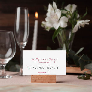 Modern Script Viva Magenta Minimalistic Wedding Place Card