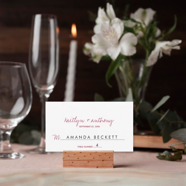 Modern Script Viva Magenta Minimalistic Wedding Place Card (Creator Uploaded)