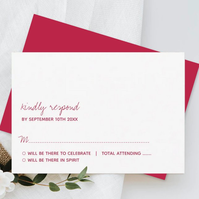 Modern Script Viva Magenta Minimalistic Wedding RSVP Card (Creator Uploaded)