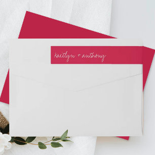 Modern Script Viva Magenta Minimalistic Wedding Wrap Around Label