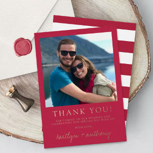 Modern Script Viva Magenta Wedding Photo Thank You