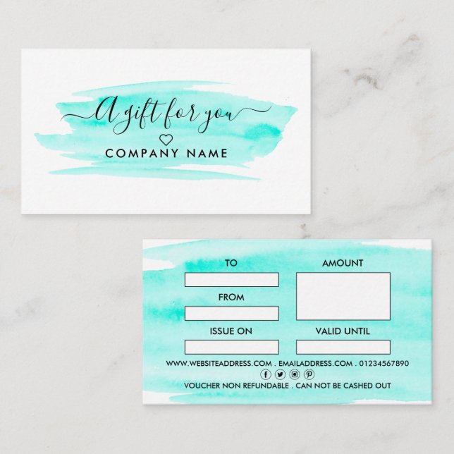 Modern Script Watercolor Brushstroke Gift Cards (Front/Back)